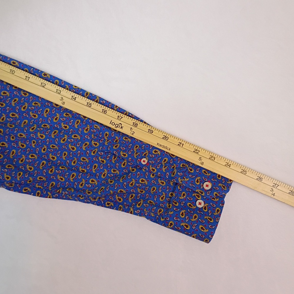 Alan Flusser Mens XL Blue Paisley Cotton Long Sleeve Button Down Shirt - Picture 10 of 11